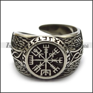 Anillo circular de <span class=keywords><strong>runas</strong></span> <span class=keywords><strong>vikingas</strong></span> nórdicas de venta caliente en cabujón de cristal negro de Gun Metal para hombres - Product Image 2