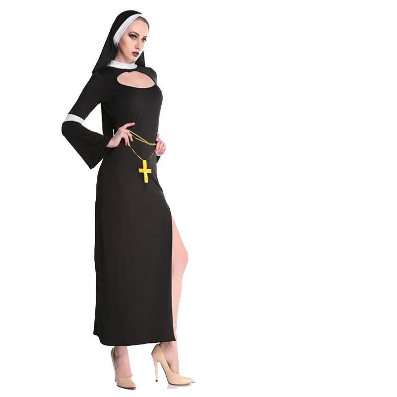 Costume da monaca costume da palcoscenico per adulti di Halloween vestito da sacerdote con palla femminile vergine maria