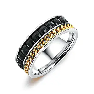 Marlary Cool Black Rotatable Chain Ring Men's Punk Rock Steel Party Jewelry Spikes Stainless Steel Ring