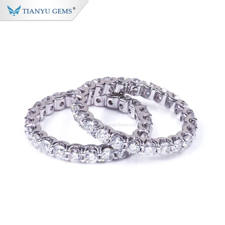 Tianyu रत्न 14k/18k व्हाइट गोल्ड वेडिंग बैंड 2.5mm सफेद moissanite हीरे की अंगूठी