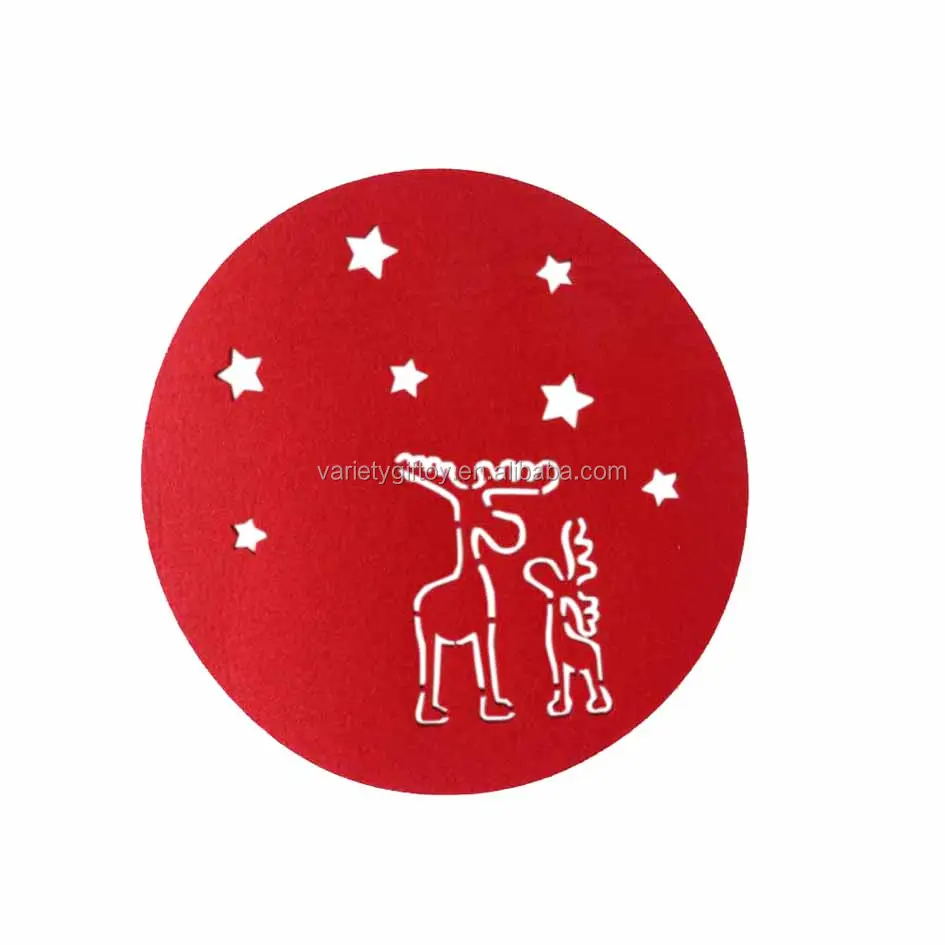 Eco-friendly 100% polyester laser cut reindeer design felt Christmas table mat placemat for Christmas decoration