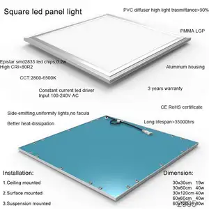 BENORY Bangunan Hotel Pintar Tegangan Konstan 24V 60X60Cm Kecerahan dan Warna Pencahayaan 2000K-6000K Cct Panel Led Putih Tunik