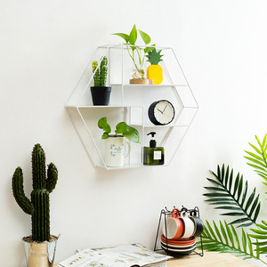 Wholesale Nordic <strong>Black</strong> Hexagon Iron Wall Shelf <strong>Floating</strong> <strong>Shelves</strong> for Living Room Furniture Decoration - Product Image 6