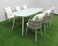 Modern açık Rattan mobilya 6 kişilik hasır veranda yemek masası setleri