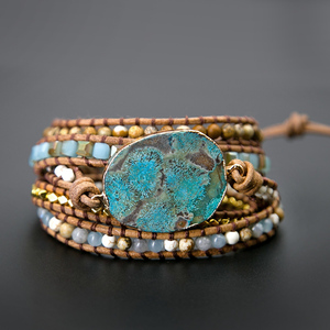 Unique Mixed Natural Stones Ocean Jasper Charm Wrap <strong>Bracelets</strong> Handmade Boho <strong>Healing</strong> <strong>Bracelet</strong> Women Leather <strong>Bracelet</strong> - Product Image 3