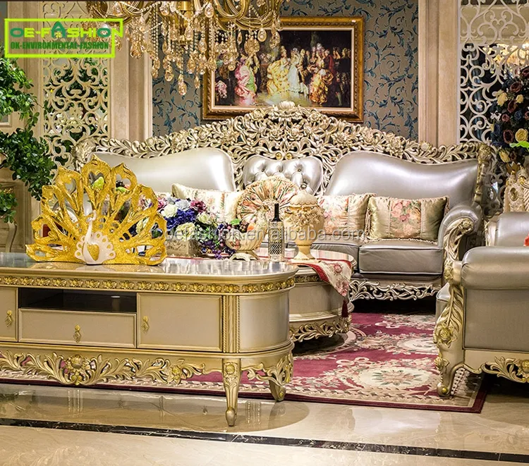 Set Sofa Gaya Klasik Baru Kulit Italia Mewah dari Pasar Mebel Foshan