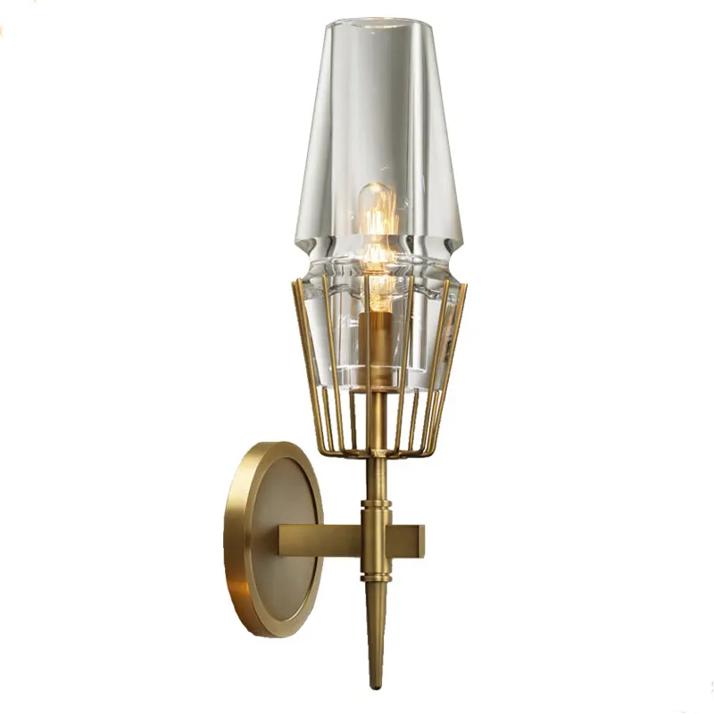 Wholesales Price Single Light Glass Wall Lights Gold Color Hotel Nordic Design Wall Lamps For Home Decorations