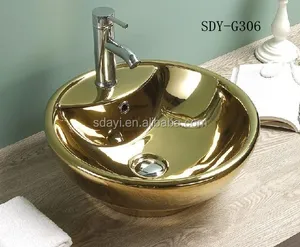 सोने के रंग बेसिन दौर चीनी मिट्टी सोना बिजली से वॉश बेसिन गोल्डन बाथरूम सिंक चिलमची