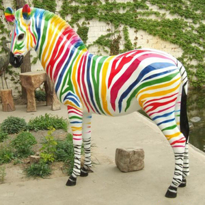 Escultura de Animal decorativa, estatua de <span class=keywords><strong>cebra</strong></span> colorida de resina de tamaño real - Product Image 1