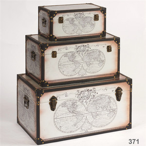 Fashion Wooden Large Storage Trunk Box World Map Trunk