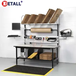 factory warehouse packing work station bench table cutting table with bubble packaging wrap roller