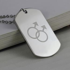 Collier pendentif en acier inoxydable avec double <span class=keywords><strong>symbole</strong></span> masculin LGBTQ Gay Pride Dog Tag - Product Image 3