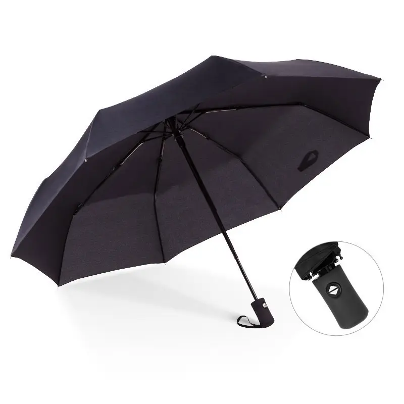 Paraguas Payung Lipat 3, Payung Lipat Perjalanan dengan Logo Hitam Pongee Tahan Air Otomatis