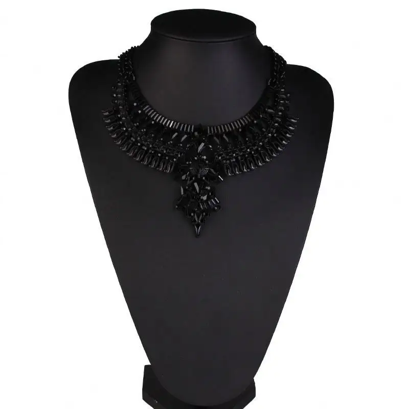 Trendy Turkish Jewelry Gorgeous Black Chunkys Crystal Bib Necklace