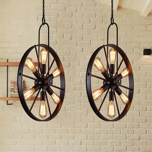 Vintage ijzeren wiel retro hanglamp industriële kroonluchter loft - Product Image 3