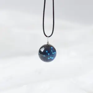 Ожерелье Gemini, подвеска, светящаяся в темноте, Черная веревка, хрустальный шар, кулон, 12 знаков зодиака, ожерелье