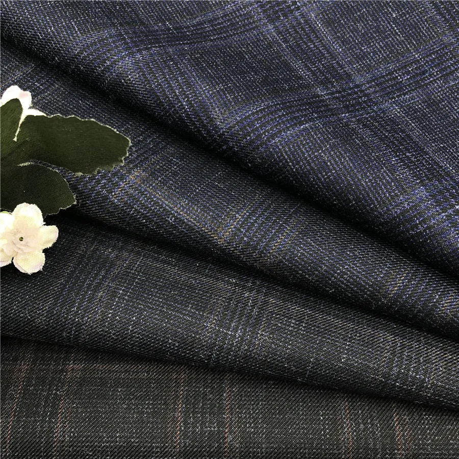 Polyester 80% viscose 20% mix material textured cloth suiting men's suit trouser blazer yarn dyed guangzhou textile fabric