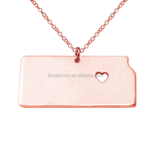 N013 Or/Or Rose/Or Blanc USA Carte Kansas State Amour Couple Pendentif En Acier Inoxydable Bar Collier - Product Image 2
