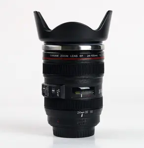 새로운 블랙 24-105mm 여행 커피 차 머그잔 컵 선물 홈 Drinkware 카메라 렌즈 컵