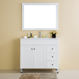 Mueble de Hotel de lujo montado en el suelo, armario de baño de 2 puertas, 3 cajones, baño, tocador de madera, espejo led - Product Image 1