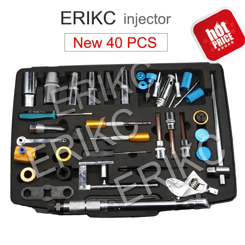 Ferramentas de bomba de injeção diesel erikc, injetor de trilho comum automotivo para desmontagem kits de ferramentas 40 unidades de dispositivo de desmontagem