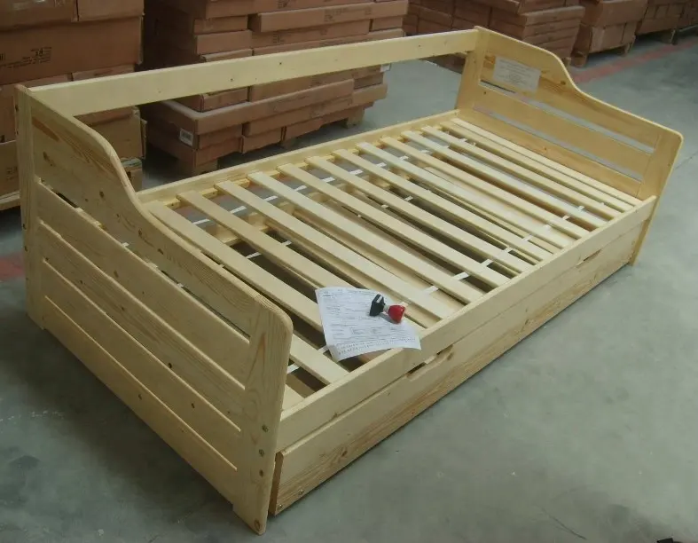 Furnitur Tempat Tidur Ganda Kayu untuk Dewasa, Kasur Dapat Dipanjangkan dengan Laci