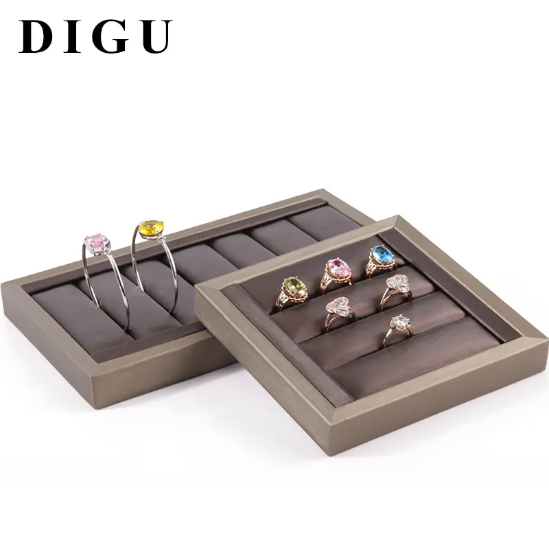 DIGU Custom PU leather jewelry bracelet brushed display props wedding ring tray jewelry display stand storage shelf