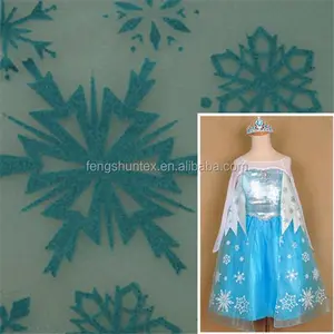 New Design Frozen Queen ELSA snowflake printed crystal tulle organza fabric