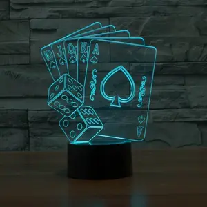 Kasino Poker Dadu Cahaya 3D Ilusi Lampu Malam Meja Meja Kamar Tidur Lampu Samping Tempat Tidur Dekorasi 5V USB Perubahan Warna Lampu Suasana Hati