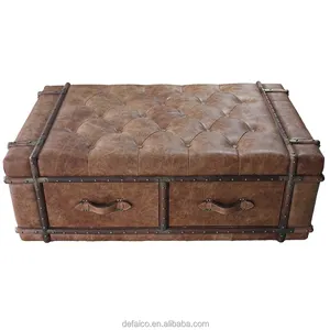 Antique Leather Cabinet Storage Trunk