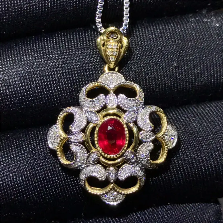 Precious fijne sieraden groothandel 2018 nieuwe ontwerp natuurlijke edelsteen 0.8ct rode ruby charm 18 k gouden hanger ketting