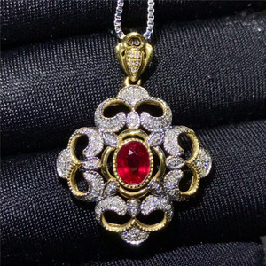 Précieux bijoux en gros 2018 nouveau design pierre naturelle 0.8ct rouge rubis charme 18 k pendentif en or collier