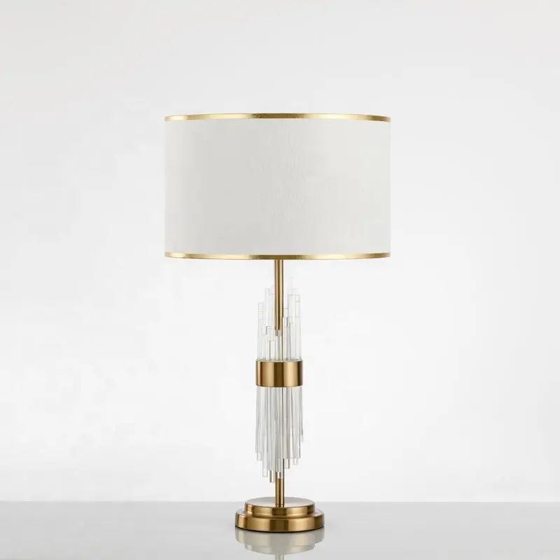 Designer modern luxury glass rod crystal gold lampshade postmodern hotel table lamp
