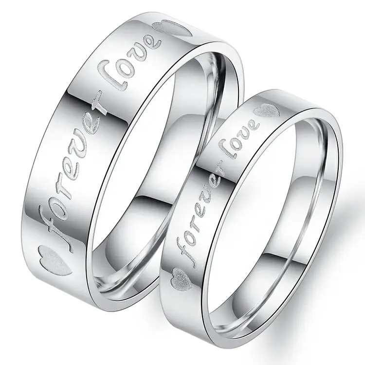 Anillos de compromiso para parejas, oro blanco, acero inoxidable, conjuntos de anillos de compromiso, venta al por mayor