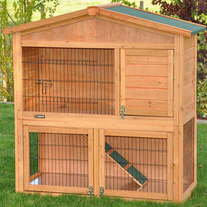 Cage à lapin d'arrière-cour avec course Cage à volaille extérieure à deux étages Clapier à lapin en bois - Product Image 5