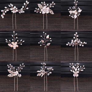 Gioielli per Capelli da Donna in Oro Rosa per Spose, Tiara con Perle e Strass a Forma di Fiore, Fermagli e Clip per Capelli Fatti a Mano, Accessori per Capelli da Matrimonio - Product Image 6