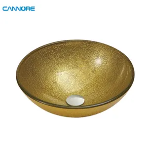 Golden color design glass bathroom basin sink