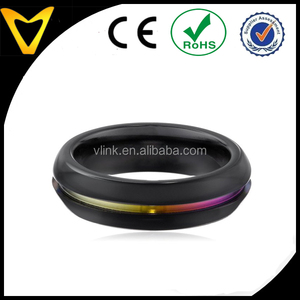 Alla moda da uomo nero, <span class=keywords><strong>grigio</strong></span>, argento o colore personalizzato con scanalatura in tungsteno arcobaleno anello con cupola centro Groove gay pride fede nuziale - Product Image 2