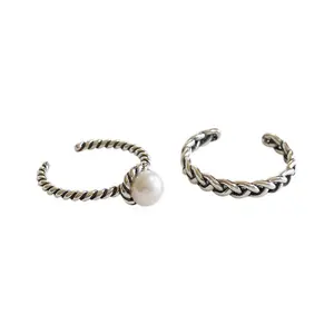 2024 Hot Sale Wholesale Vintage 925 Sterling Silver Rings Antique Adjustable Freshwater Pearl Band Rings Women Reto Rings Girl