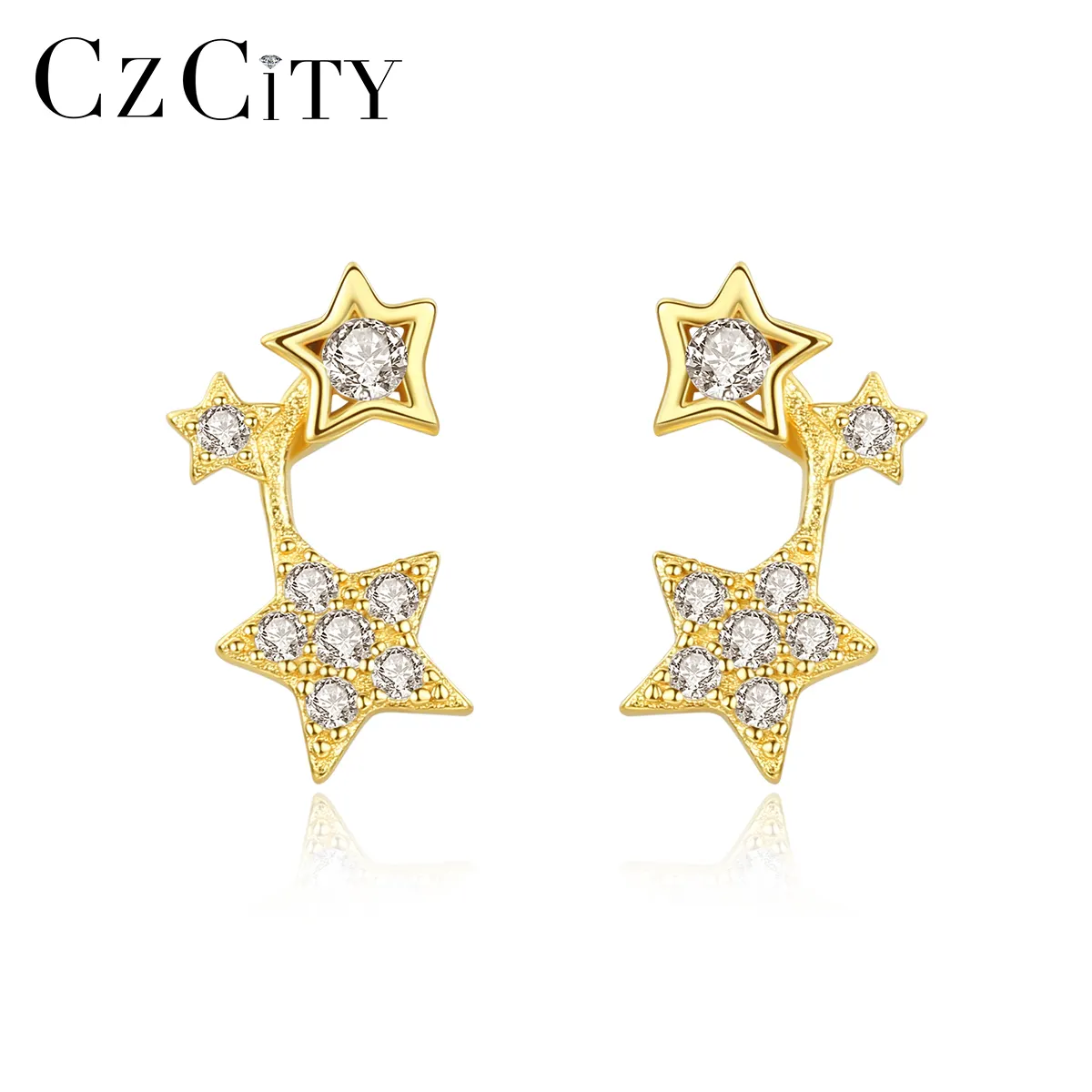 CZCITY Groothandel CZ Pave Star Geborsteld Oorbellen Sterling Zilver Leuke Korea Stud Earring Gift voor Meisje Mode-sieraden