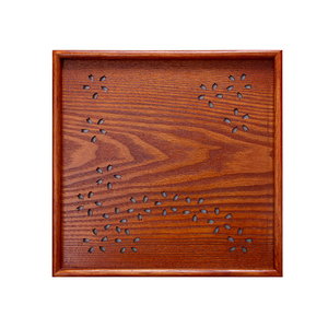 Wholesale Classical Square <strong>Japanese</strong> Style <strong>Hollowed</strong> Cherry Blossoms 30cm Wood Serving Tray - Product Image 2