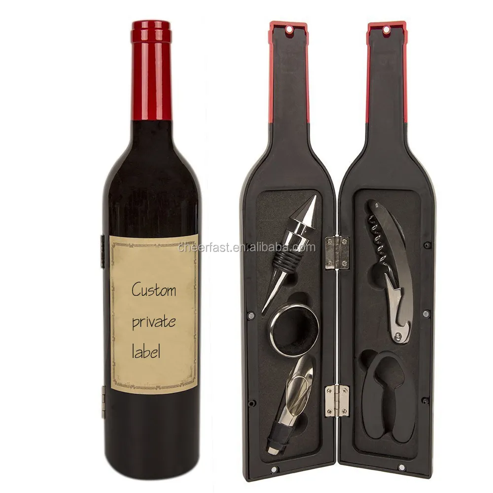 High Grade Bar Tools Accessory Wine Corkscrew Kit Stainless Steel Metal 5pcs Wine Accessories Gift Set in Bottle Shaped