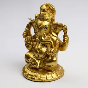 Statue de dieu indien Ganesha en pierre polyester, peinture à la main, 3.74 pouces, couleur or, pour décoration de voiture, Statue indien, seigneur ganbangladesh, 1 pièce