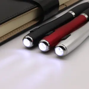 Bisnis Promosi 3 In 1 LED Logam Pena Lampu Tip Bola dengan Stylus Senter LED Stylus Ballpoint Pen