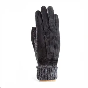 Flanging Knitted Cuff Cheap Suede Mens Leather Gloves Sale With TR Fur Lining