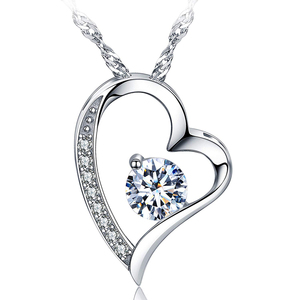 Joyería personalizada Zirconia rodio joyería clásica chica corazón colgante collar <span class=keywords><strong>925</strong></span> plata esterlina collares mujer boda collar circón - Product Image 1