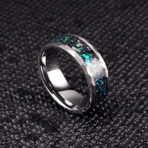 8mm Faceted Silver and Black Tungsten Carbide <strong>Opal</strong> Wedding <strong>Ring</strong> for <strong>Men</strong> - Product Image 6