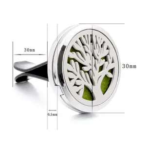 Médaillon diffuseur d'huile essentielle en acier inoxydable, accessoires d'arbre de vie, clip creux pour sortie de voiture, parfum, aromathérapie véhicule