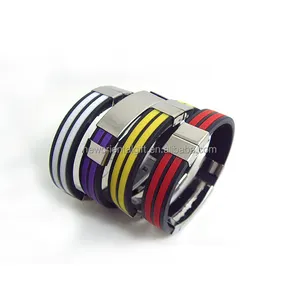 Trendy 2 Lines Stainless Steel Metal Clip Silicone Bracelet