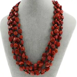 Natural coral beaded necklace with brass spring ring clasp 5-strand & faceted 8x7x5mm-12x6mm Length:Approx 17 Inch 1087096